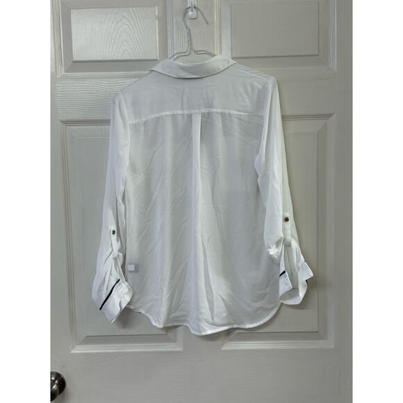 APT.9 White Button Down Blouse with Black Piping | Size XS - Picture 2 of 5